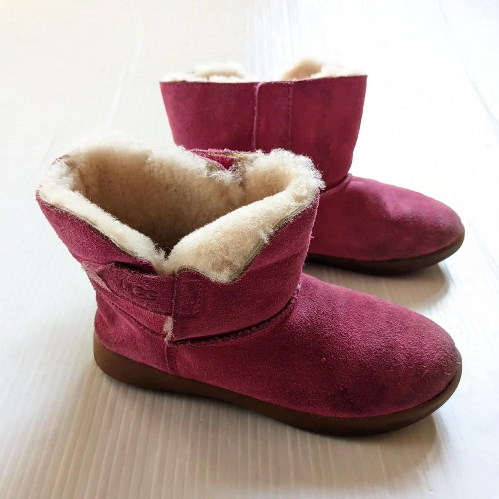 UGG Keelan kids pink suede fur lined boots